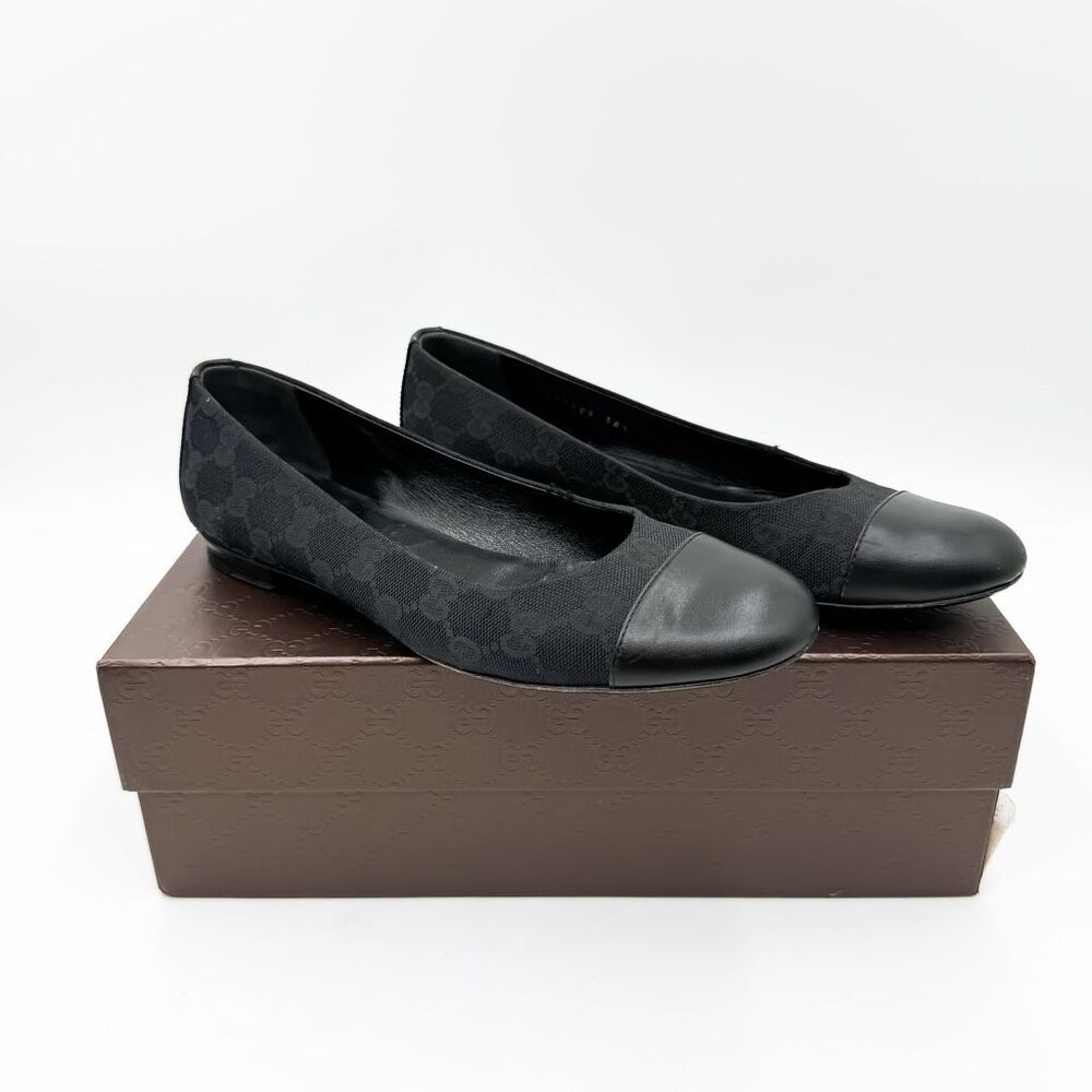 Gucci GG Monogram Canvas Cap Toe Ballet Flats Shoes EU 38.5 US 8.5